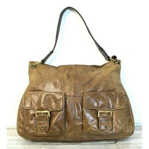ROOMY Nino Bossi TAN BROWN GENUINE LEATHER ZIP TOP SHOULDER BAG HANDBAG PURSE
